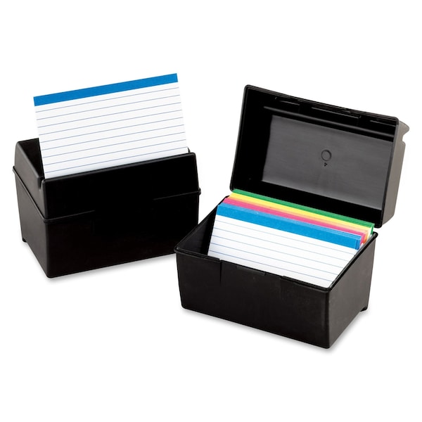 Oxford® Plastic Index Card Box, 3 X 5, Black, PK6